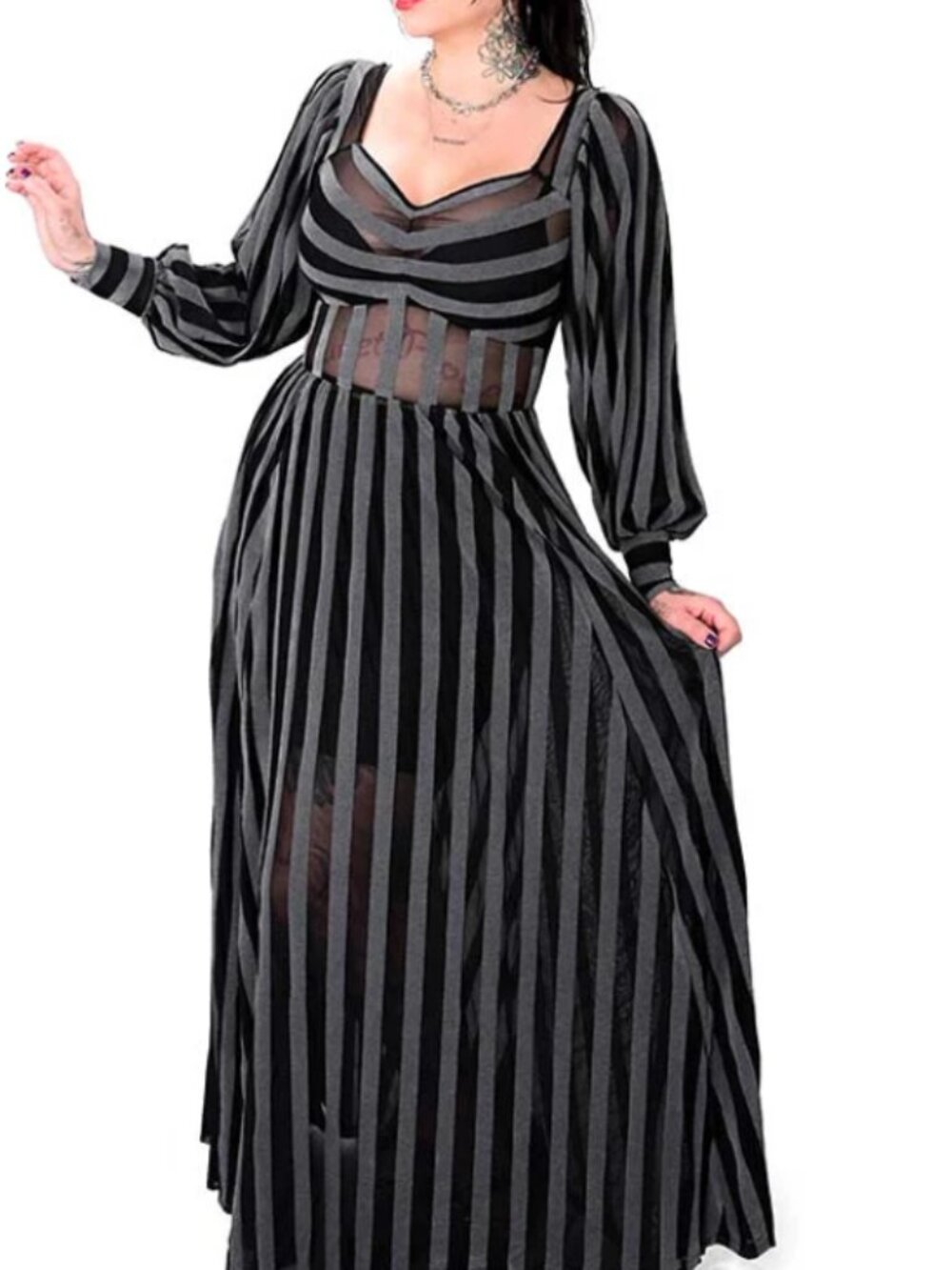 Foxblood Victoria Striped Mesh Gown 2XL